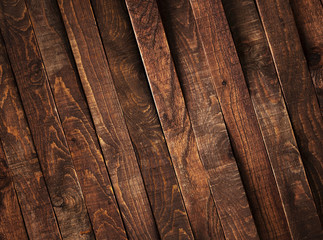 Obraz premium Dark wooden brown planks, texture or background