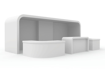 Blank exhibition stand. 3d render isolated on white background