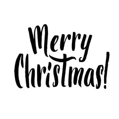 Merry Christmas Calligraphy. Greeting Card Black Typography on White Background