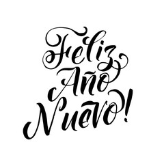 Happy New Year Stroke Calligraphy. Greeting Card Black Typography on White Background.
