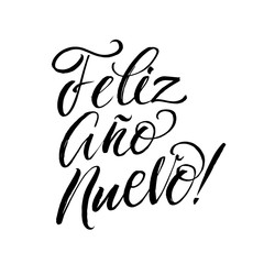 Happy New Year Stroke Calligraphy. Greeting Card Black Typography on White Background.