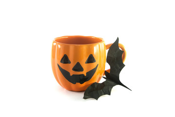 orange halloween cup and bat