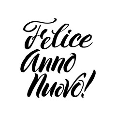 Happy New Year Stroke Calligraphy. Greeting Card Black Typography on White Background.