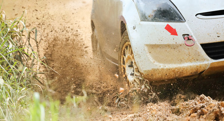 Fototapeta na wymiar Rally car in muddy road