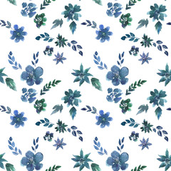 seamless pattern with blue watercolor flowers