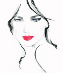 style woman portrait .abstract watercolor .fashion background