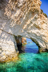 Blue caves on Zakynthos island, Greece. Famous blue caves view on Zante