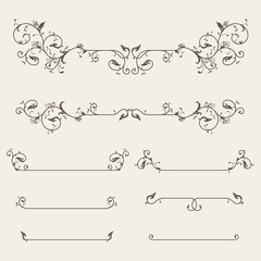Vector set of decorative elements, border and page rules frame