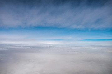 The blue sky on the background of cloud stream. Wide angle