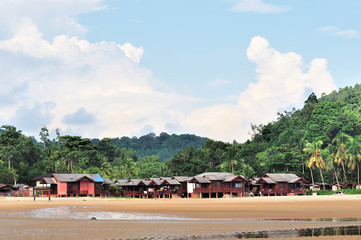 Fototapeta na wymiar Traditional Malay houses used as chalet for tourist near the cherating beach.