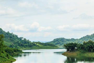 Area hills green forests and river view with  nature landscape