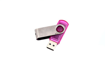 Purple pen drive isolated on white background