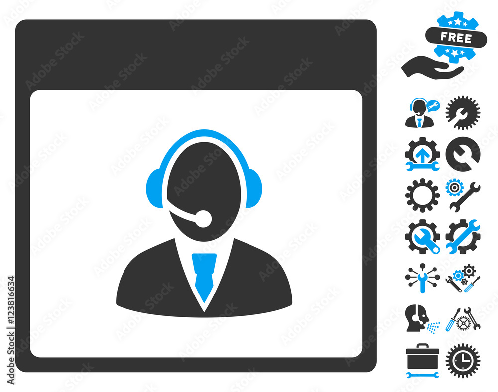 Poster reception operator calendar page icon with bonus options design elements. vector illustration style 