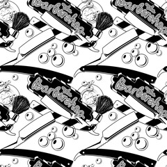 Straight razors and shaving brushes. Seamless pattern with shaving tools. Vector clip art.