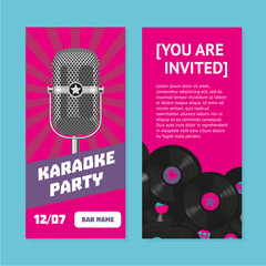 Party invitation. Design template with vintage microphone and vinyl records.