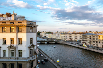 Fototapeta premium View of the Fontanka river embankment and bridges from the roof