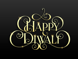 Fototapeta na wymiar Beautiful lettering calligraphy white gold with a shadow. Calligraphy inscription Happy Diwali festival India design invitation black background. Vector illustration EPS 10