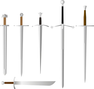 Vector set of medieval swords, steel melee weapon