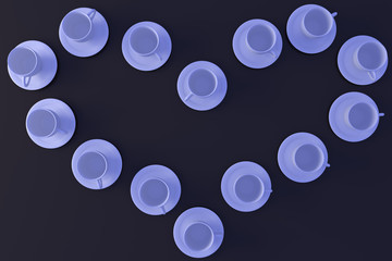 3D-Rendering von weißen Kaffeetassen mit Untertasse