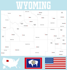 A large and detailed mpa of the State of Wyoming with all counties and county seats