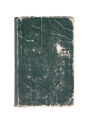 Black vintage old cover of book with cracks isolated on a white