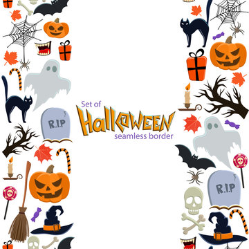Vertical seamless borders of Halloween icons