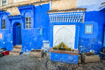 Color image of a street inthe famous blue town Chefchaouen, Morocco.