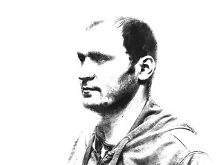 Double exposure portrait of man