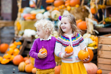 Kids having fun at pumpkin patch