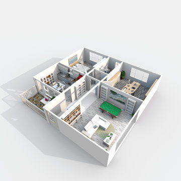 3d interior rendering of furnished home apartment