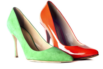 bright, multicolored female shoes on high heels