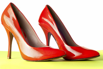 bright, multicolored female shoes on high heels