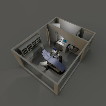 3d interior rendering of furnished dental clinic with turned on lights by night