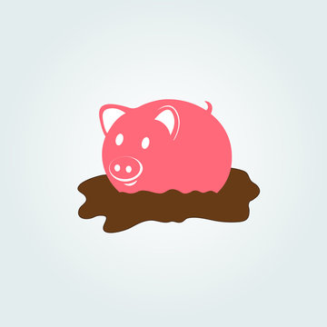 Cute pig in the mud