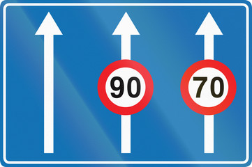 Belgian road sign - Lanes with speed limits