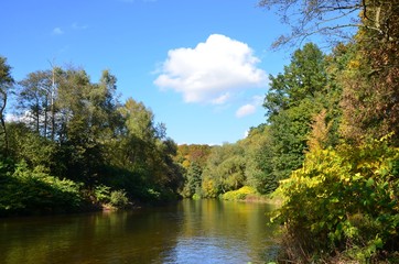 Herbst am Fluss - Herbstwald - Himmelblau