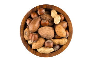 Mixed nuts in shells in a bowl