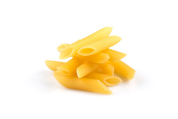 pile of penne on white background