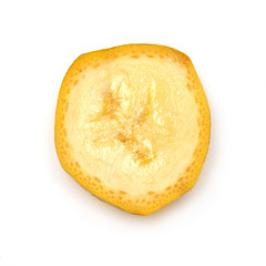 A piece of round banana peel isolated on white background