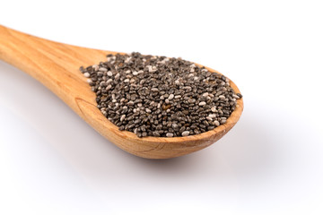 Chia seeds in wooden spoon