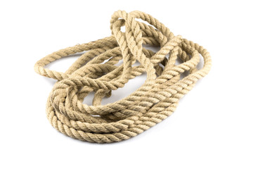 Fototapeta na wymiar Twisted thick rope on white