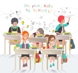 Modern vector illustration /  back to school concept /  classroom with pupils - 123827854