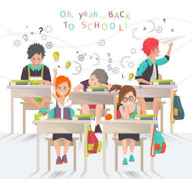 Modern vector illustration /  back to school concept /  classroom with pupils