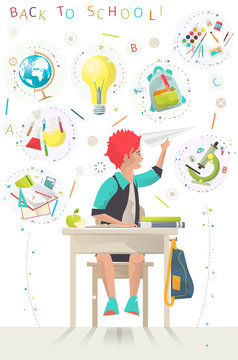 Modern vector illustration /  back to school concept /  pupil and different lessons