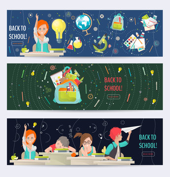 Modern vector illustration /  back to school concept /  set of banners