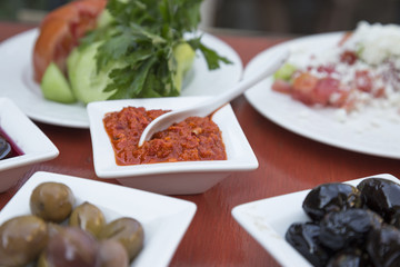 traditional turkish breakfast on table