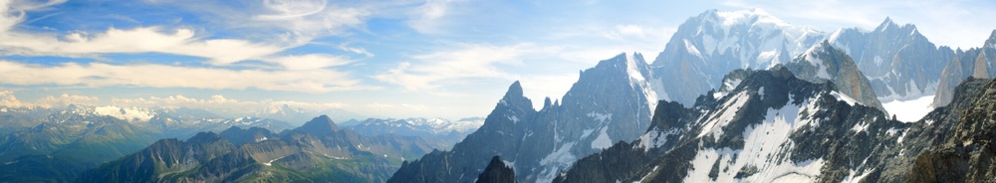 Panoramic landscape of mountain range of the Mont Blanc