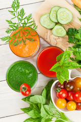 Fresh vegetable smoothie. Tomato, cucumber, carrot