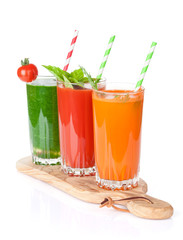Fresh vegetable smoothie. Tomato, cucumber, carrot
