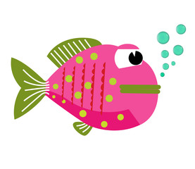 Happy fish animal with bubbles cartoon character vector illustration